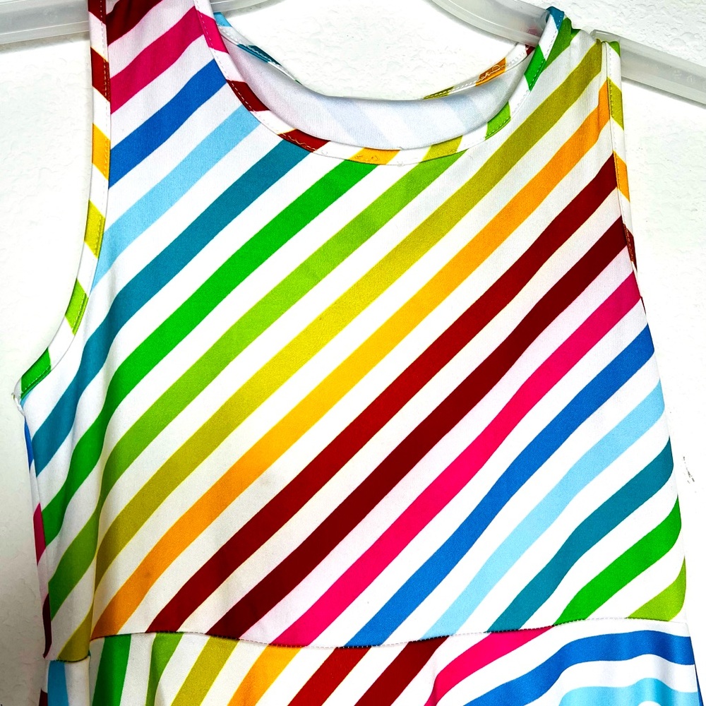 Girls Rainbow Striped Maxi Sleeveless Dress. Casual. Size 10-12. Lightly worn.